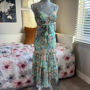 Y2K Floral Maxi Ruffle Dress, 100% silk sheer with lining. New with tags.